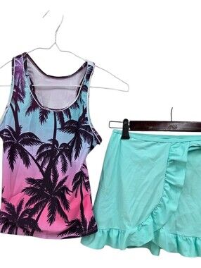 NEW 12 Tropical Ombre Palm Tank with Mint Ruffle Skirt Set 3pc